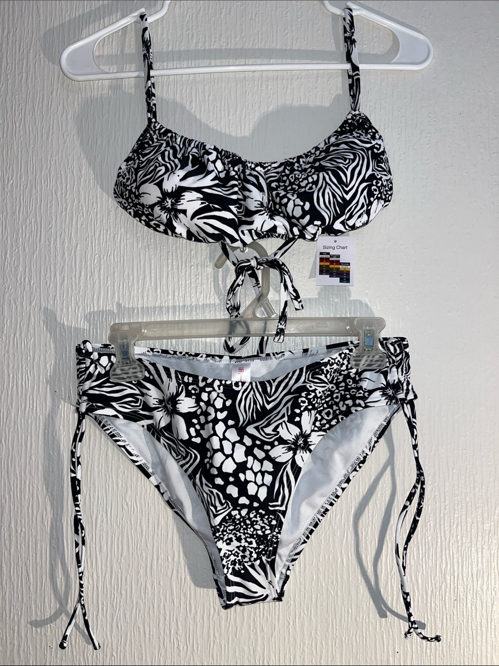 Black & White Tropical Print Bikini Set